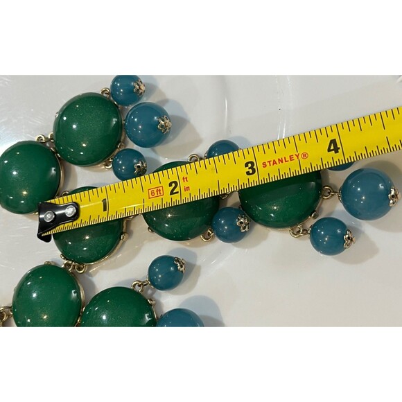 Gold Tone Teal & Turquoise Colored Bubble Bead Bib 25” Necklace Statement - Picture 6 of 8